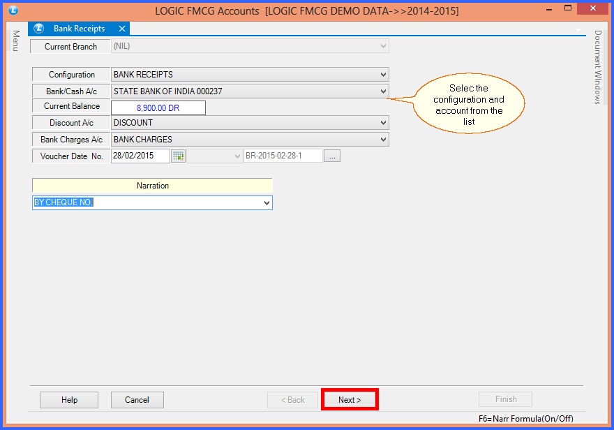 fmcg bank receipts header details